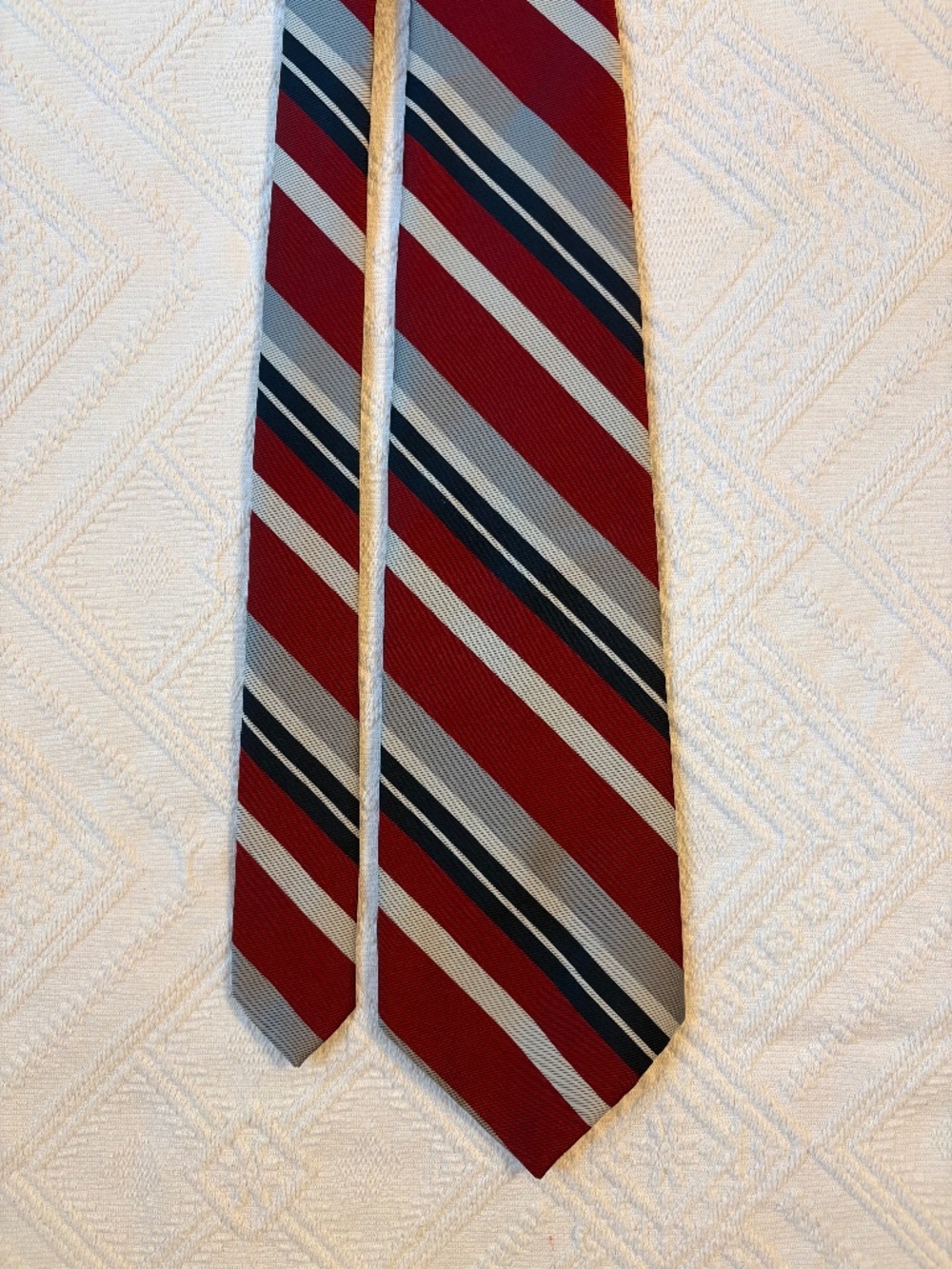 Vintage Christian Dior Monsieur Striped Silk Blend Necktie Red Navy Gray